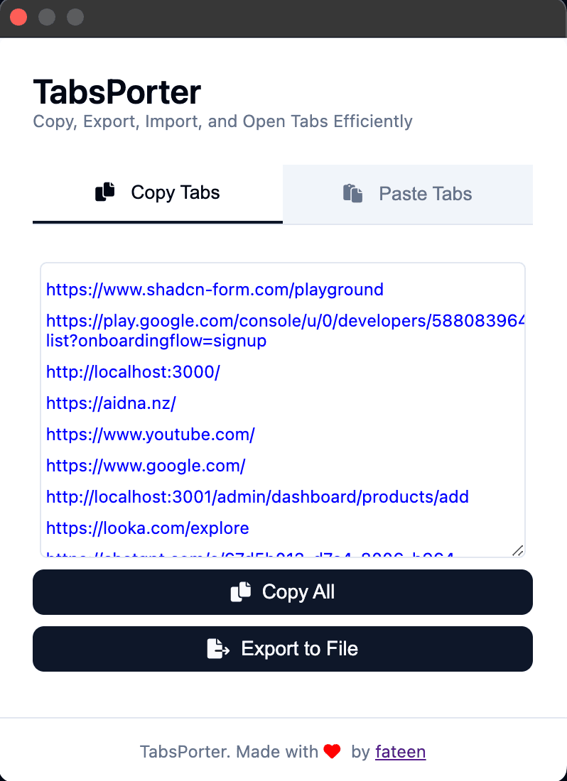Tabs Porter. A Chrome Extension for Tab Management